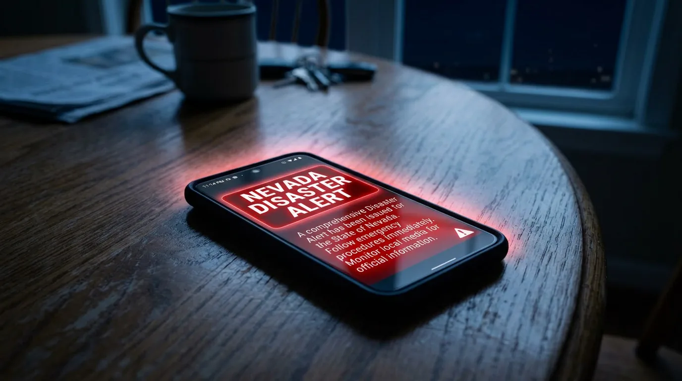 Mobile phone displaying an active disaster alert